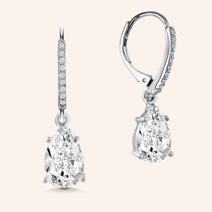 Meet my Love Sterling Silver 3.0CTW Pear Cut Pave Drop Earrings