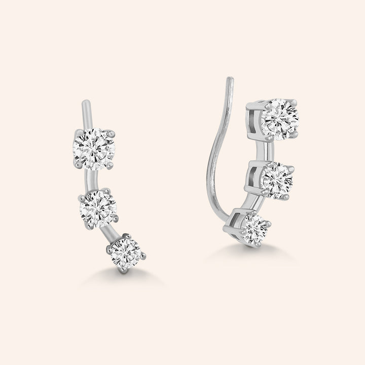 Noble Trio Sterling Silver Graduated Climber Earrings