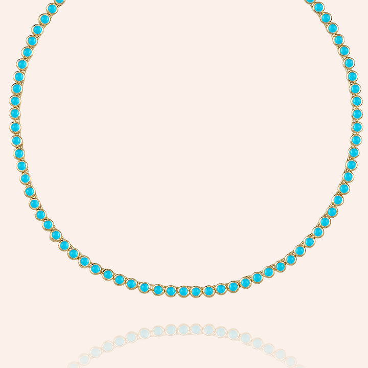 Milestone Round Cut Bezel Set Turquoise Tennis Necklace