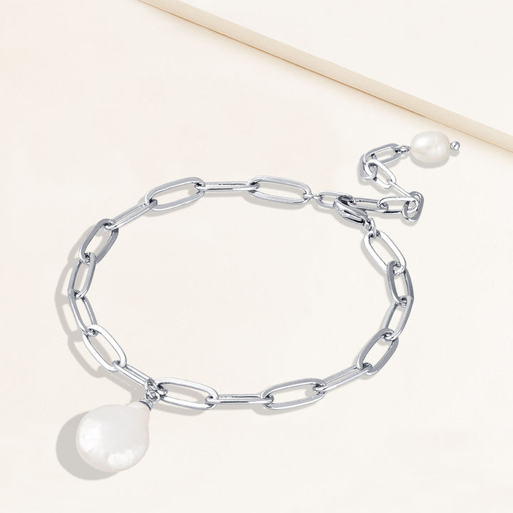 Ocean Deep Freshwater Coin Pearl Clip Chain Bracelet