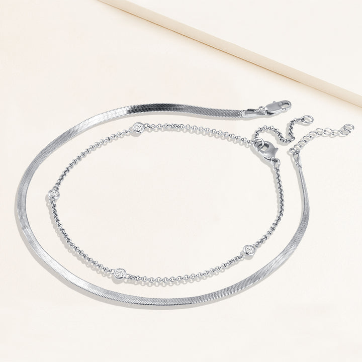 Passion Duo Herringbone and Station Chain Anklet Set (Set of 2)