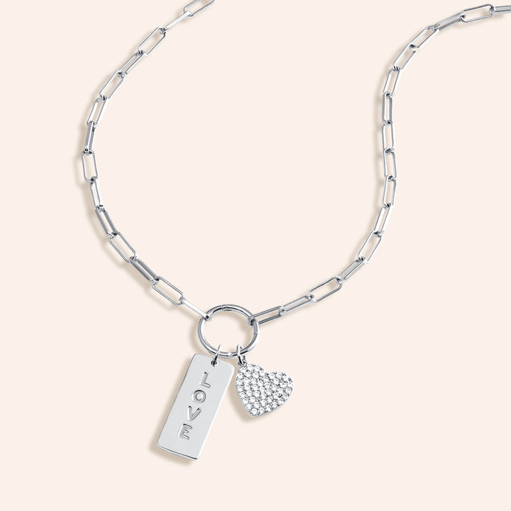 Love is in the Air Multi Charm Necklace Set - Pave Heart & Love Tag Charms