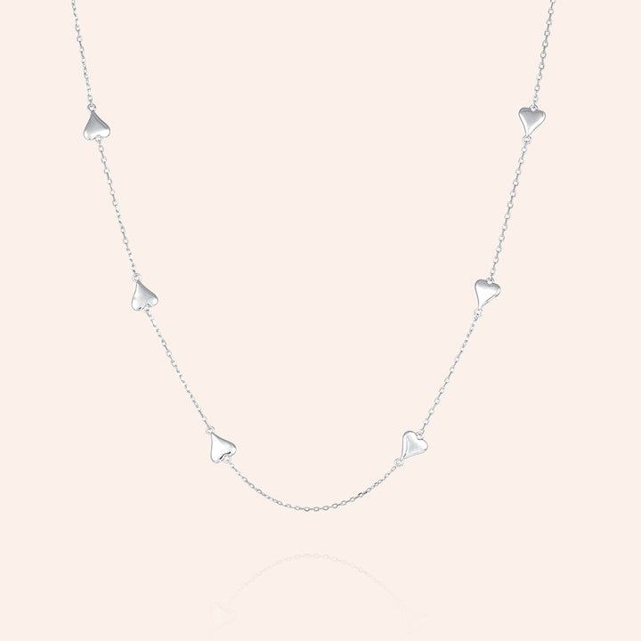 Modern Love Sterling Silver Heart Station Necklace