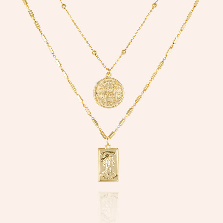 Athens Coin &  Tag  Pendant Layered Necklaces - Set of 2