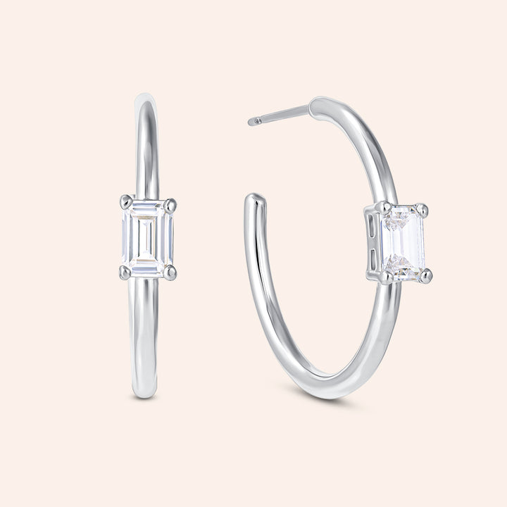 For a Lifetime Emerald Cut 1" Hoop Earrings