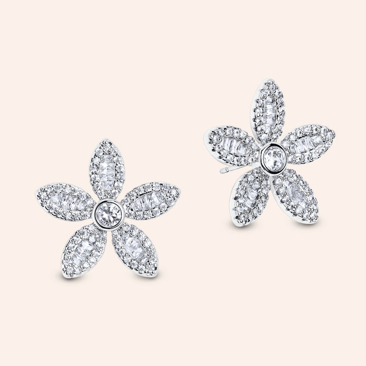 Jasmine Baguette Flower Stud Earrings