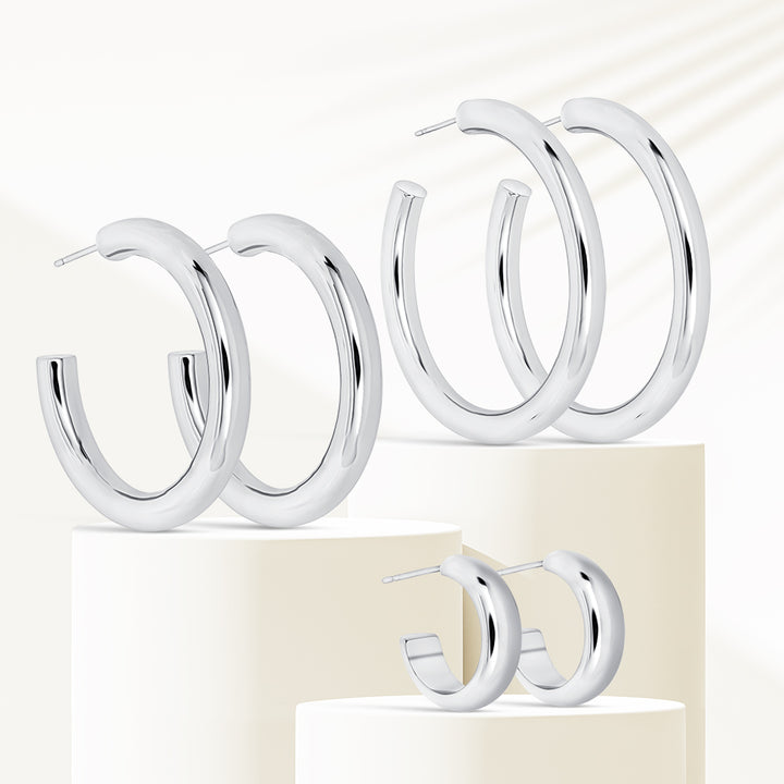 The Solana High Polished Hoop Earrings Set (Set of 3)