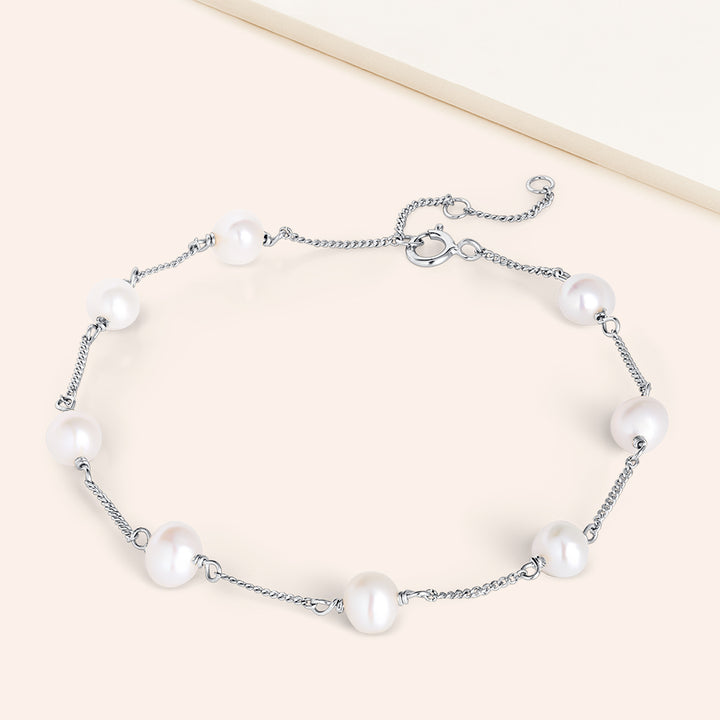 Oceana Sterling Silver Freshwater Pearl Station Bracelet