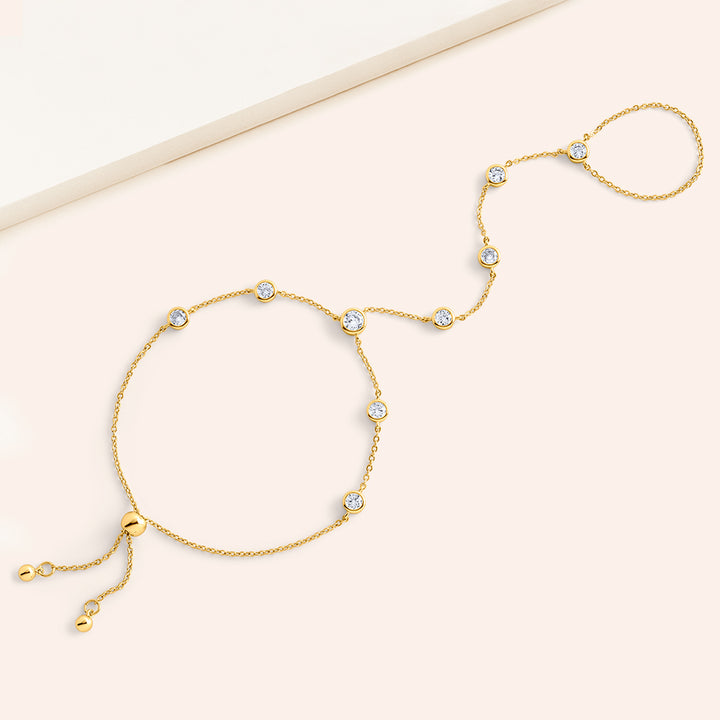 Phoebe Bezel Set Round Cut Pull-Tie Hand Bracelet