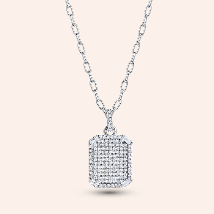 Tabitha Pave & Baguette Tag Pendant Necklace