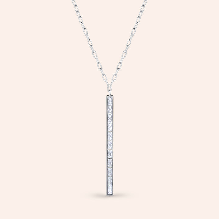 Jade 4.2CTW Bezel Set Baguette Bar Pendant Necklace