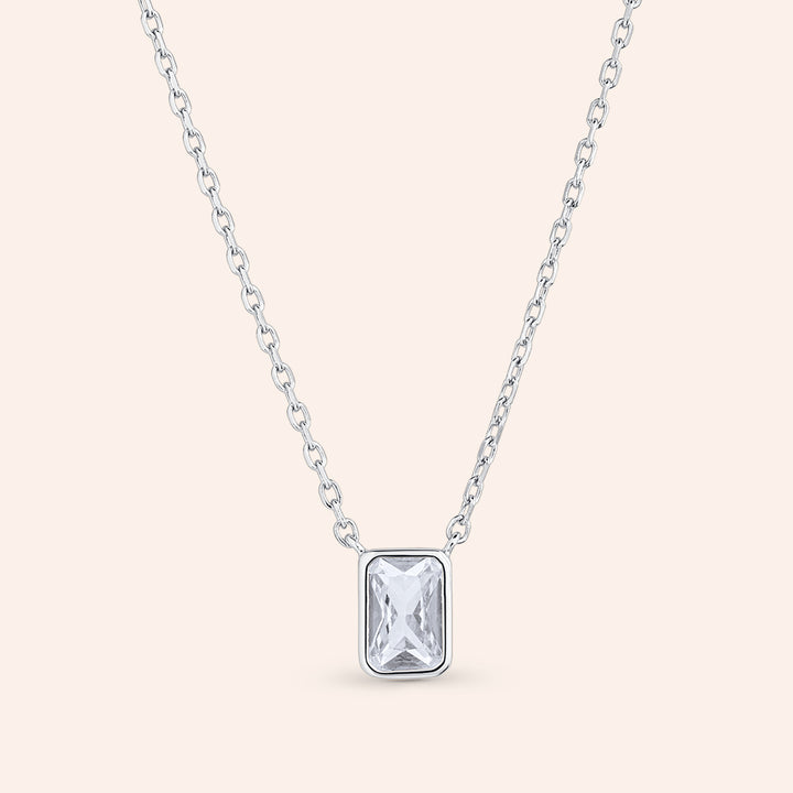 Pretty Precious Sterling Silver Emerald Cut Pendant Necklace