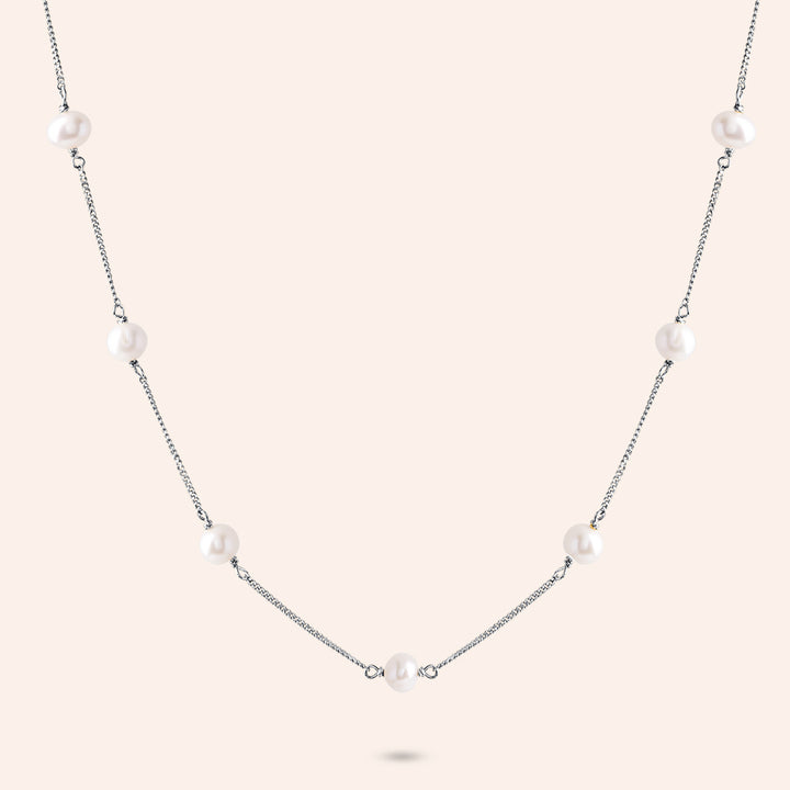 Oceana Sterling Silver Freshwater Pearl Station Necklace