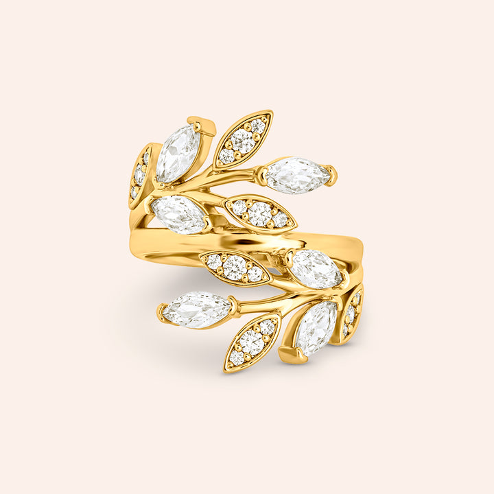 Vine 2.9CTW Round & Marquise Cut Leaf Ring