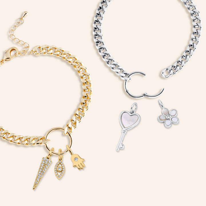 Charm Bracelet Set - Curb Chain + Charms + Charm Holder