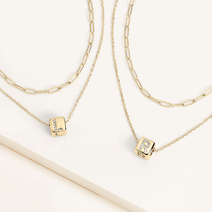 Whispers Initial Cube & Clip Chain Layering Necklaces - Set of 2