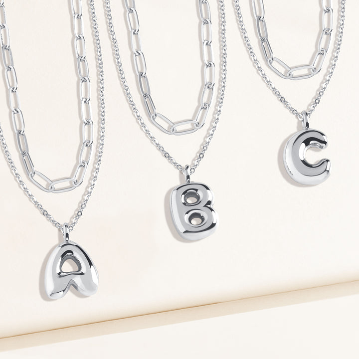 Bubbly Initial Set of Two Layering Necklaces - Silver