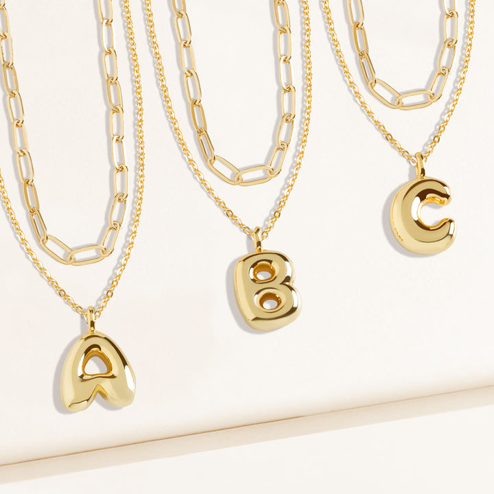 Bubbly Initial Set of Two Layering Necklaces - Gold