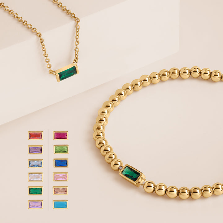 Graceful Duo Baguette Birthstone Necklace & Bracelet Set